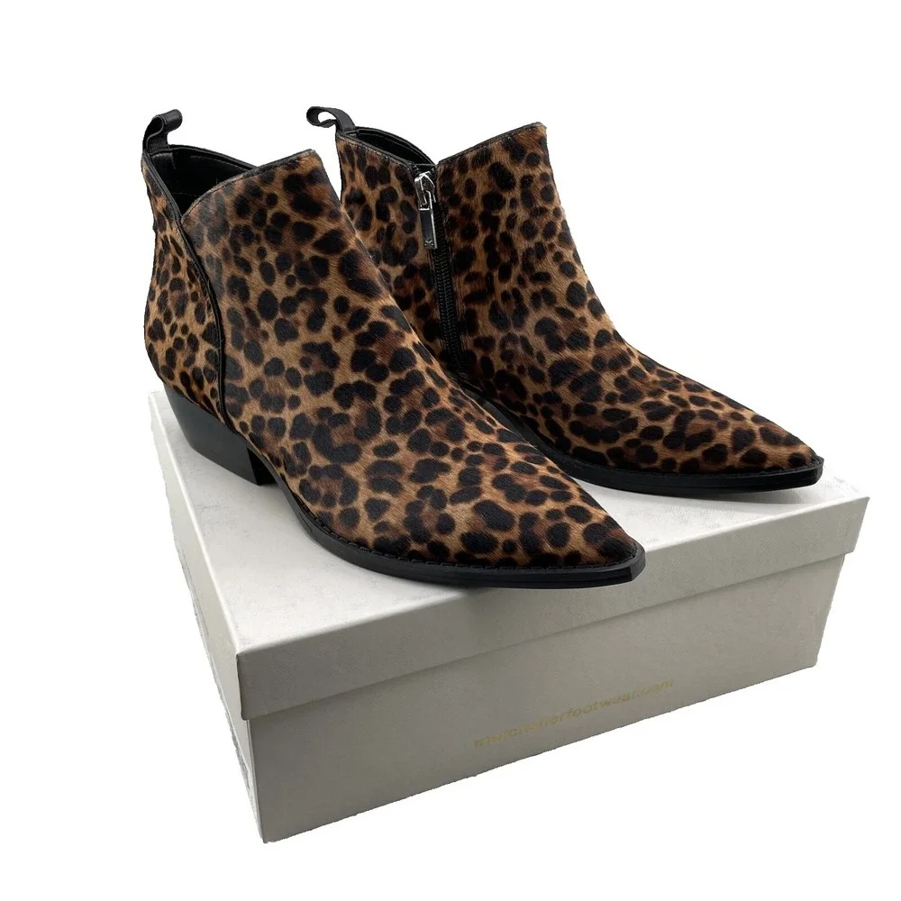 Marc Fisher Obrraly Boot Women 6M Leopard Calf Hair Point Western Corpcore Rodeo